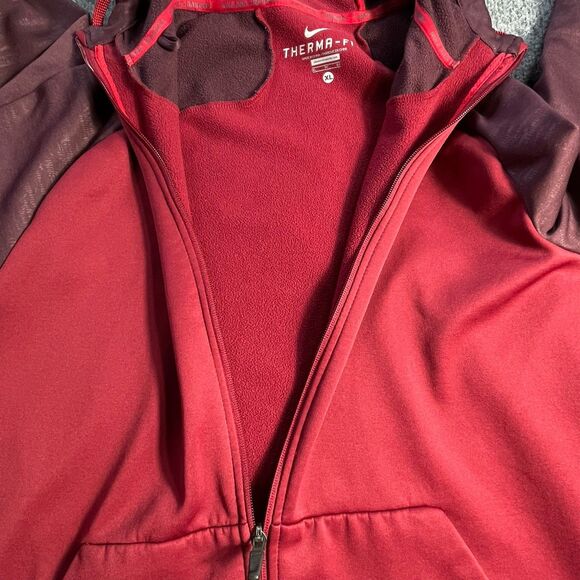 Nike Therma-Fit Hoodie XL Red Maroon Colorblock Sweatshirt Jacket Men’s Training - Picture 14 of 14